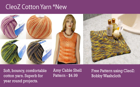 CleoZ Yarn, Amy Cable Shell Pattern, Bobby Washcloth Free Pattern
