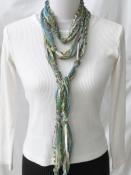 Long Skinny Ribbon Scarf - Green/Gold/Blue