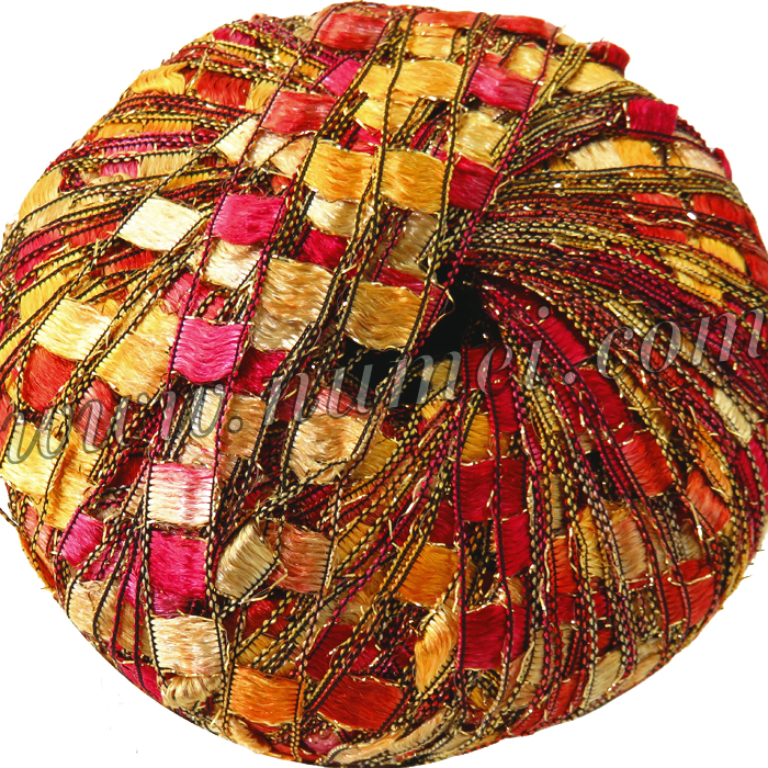 Berlini East Track II Metallic Ribbon Yarn - Tequila Sunrise Color 50g 98 Yards With Gold Sparkle