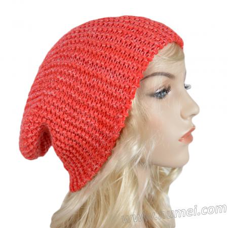 Handmade Hat Knit Slouchy Hat - Cherry Tomato