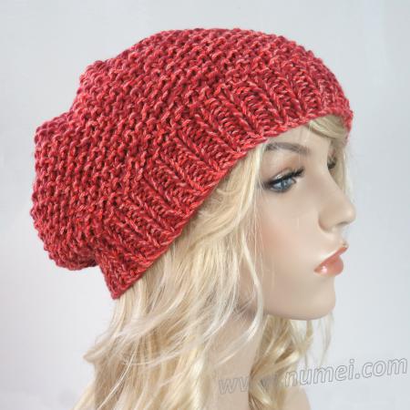 Handmade Hat Knit Slouchy Hat / Beret - Barn Red Speckled