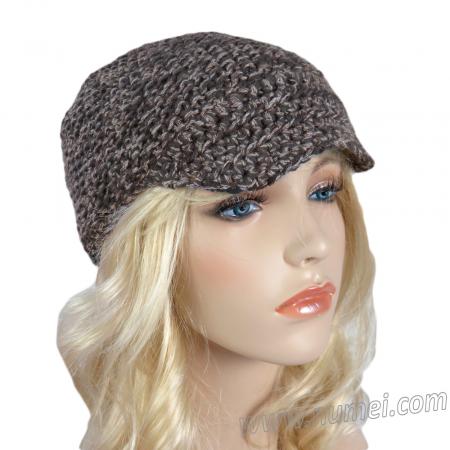 Handmade Hat Knit/Crochet Newsboy Cap - Dark Brown