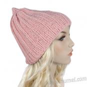 Handmade Knit Pointed Tip Ribbed Hat - Soft Pink