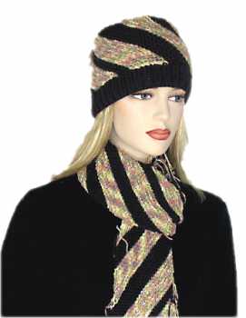 Knitting Pattern Beaver Creek Diagonal Striped Hat and Scarf Set