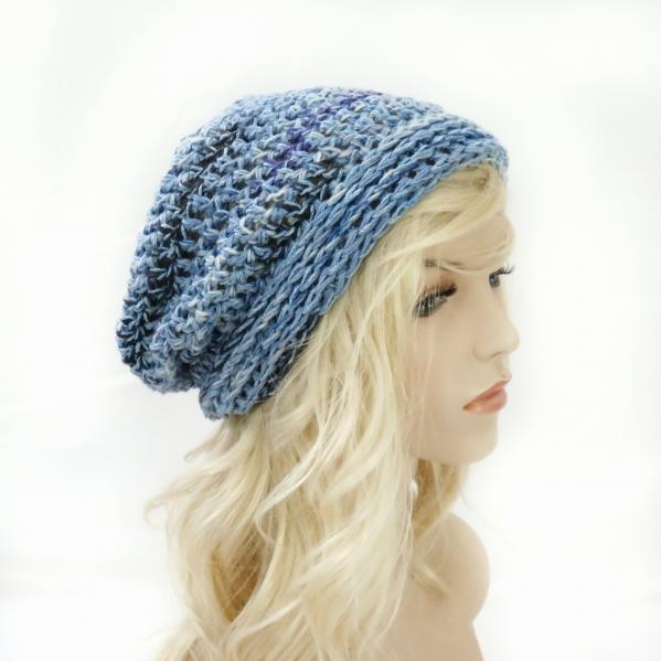 Handmade Hat Crochet Slouchy Hat - Blue Purple Black Mix